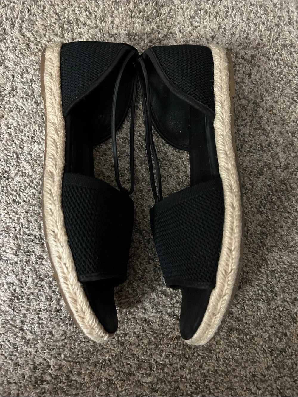 Eileen Fisher Black Mesh Espadrille Flat Sandals,‎ Size 11.5